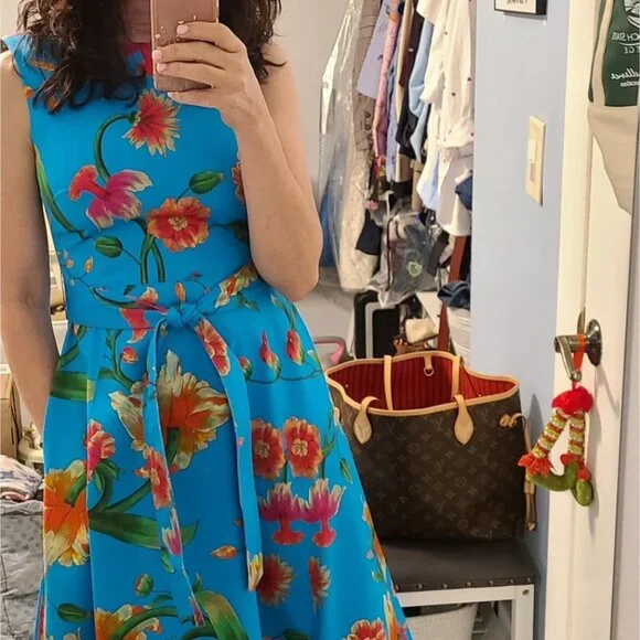 NATORI Floral Midi Dress Size 6 - Picture 3 of 3